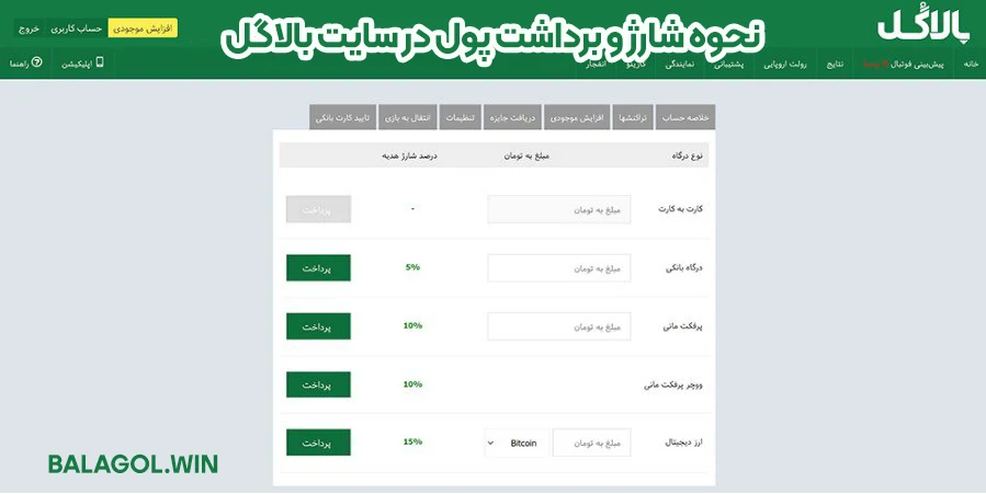 نحوه شارژ و برداشت پول در سایت بالاگل